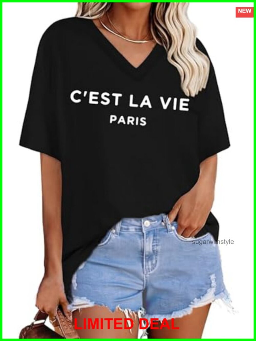 Oversized V Neck Graphic Tee Loose Fit Short Sleeve T Shirt